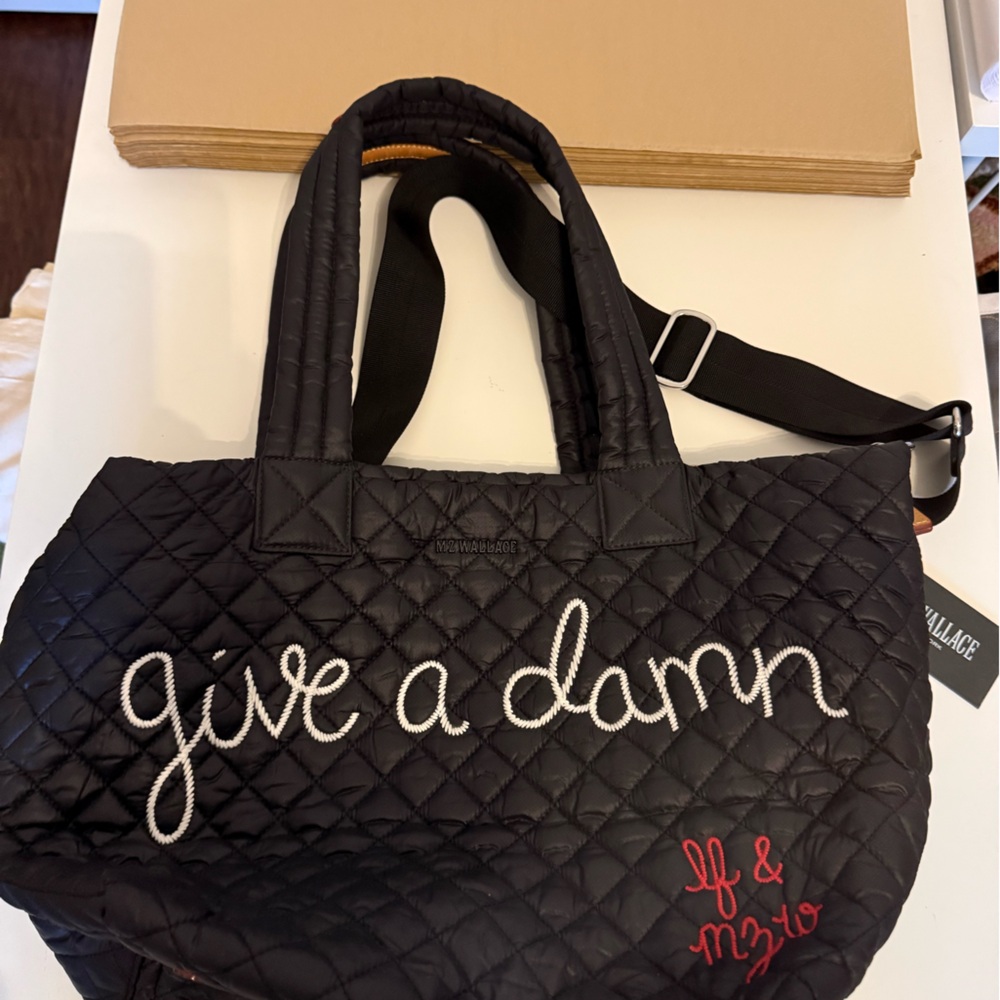 Black -with 'give a damn' Script Metro Tote Deluxe Lingua Franca